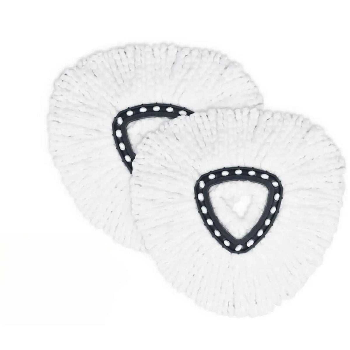 White microfiber spin mop refill head with black accents