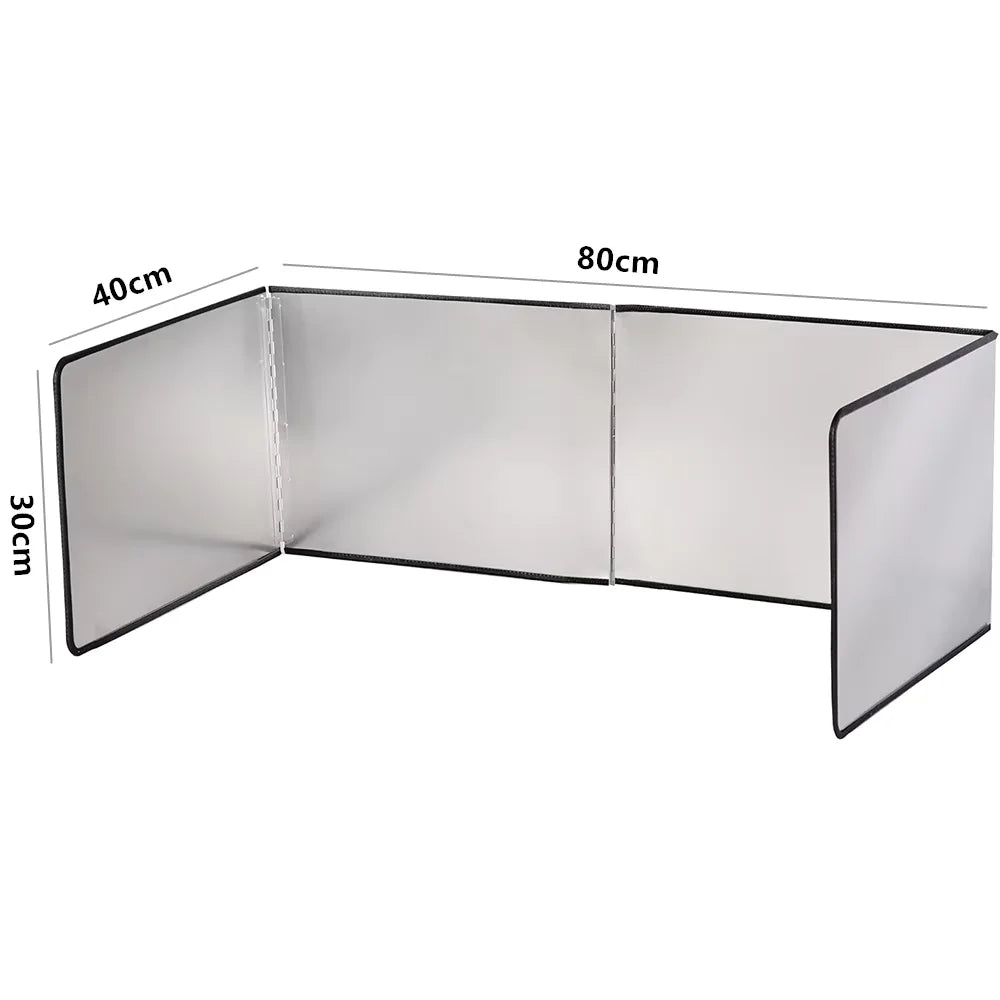 Foldable stainless steel oil splash guard for stovetop with dimensions 40cm by 80cm