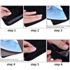 Seis pasos para usar cinta de dobladillo de fusión de tela resistente para coser en ropa negra.