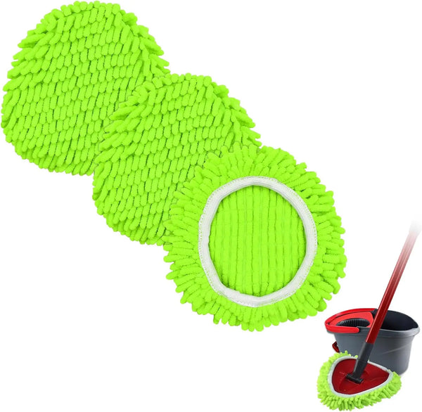 Bright lime green replacement spin mop heads for an O-Cedar tank mop.