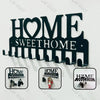 Black rustic metal wall hook key holder displaying the words HOME SWEET HOME