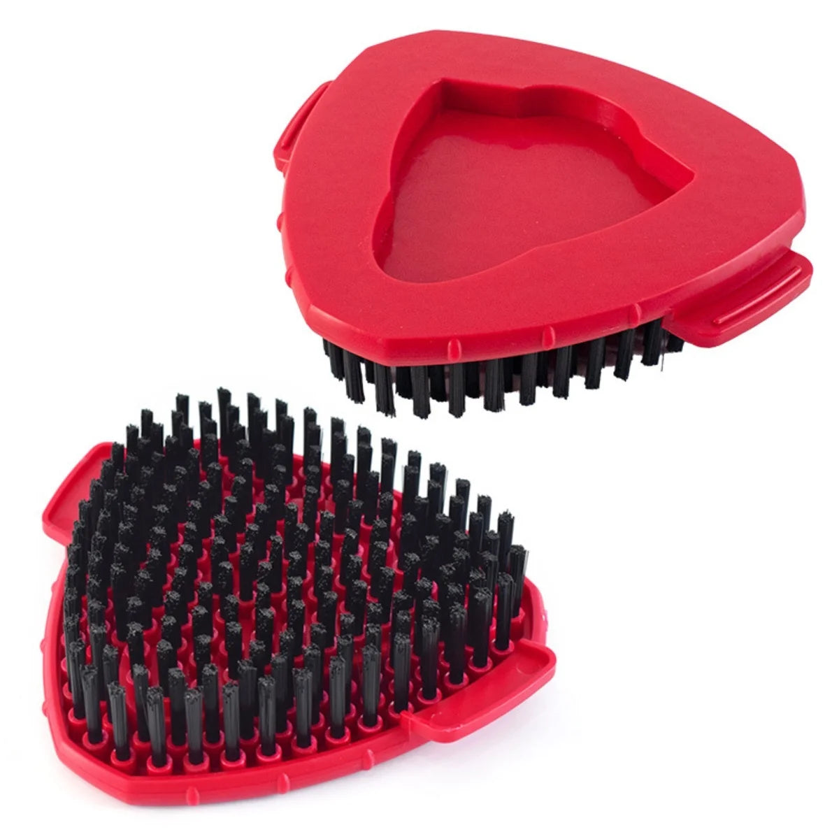 Red replacement mop head with black bristles and a heart-shaped plastic base