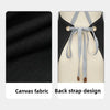 Black canvas apron featuring a back strap design with light gray ties