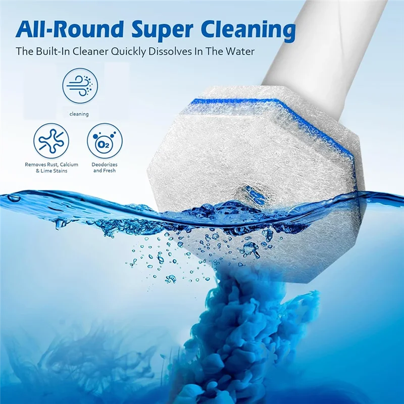 A white scouring pad is shown submerged in blue water, with foam and bubbles forming below.