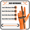 Guantes de trabajo de nitrilo naranja con tabla de referencia de tallas para S, M, L y XL.