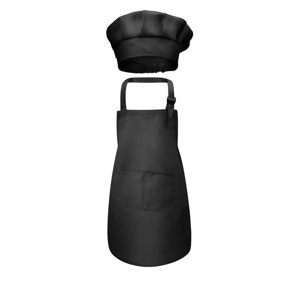 Black kids adjustable apron and chef hat set