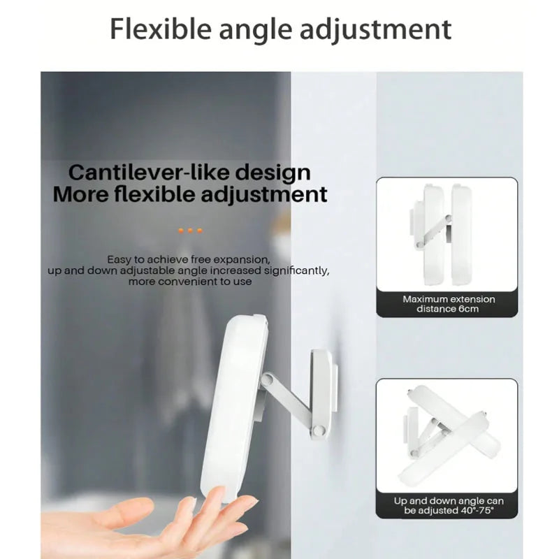 A white cantilever-like phone holder demonstrating flexible angle adjustment for easy use.