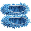 Ein Paar blaue Mikrofaser-Staubschuhs mit hellem grauem Rand.