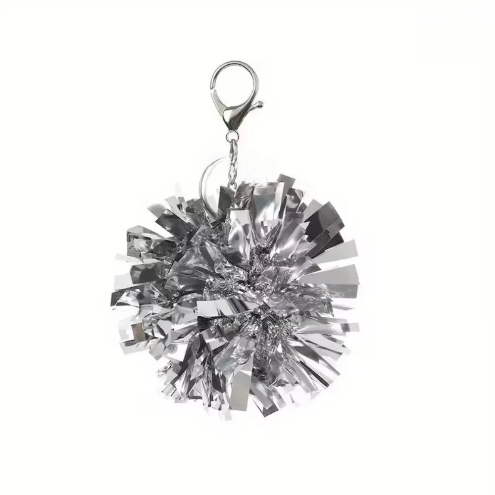 Silberner Pom-Pom-Anhänger mit Schlaufe und sphärischem Cluster reflektierender Metallteile