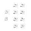 A set of ten self-adhesive curtain rod hooks in various sizes and finishes.