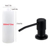 White under-sink kitchen soap dispenser with a black pump and measuring markings.