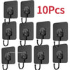 Ten black self-adhesive rotating wall hooks for strong, waterproof storage.