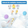 Reusable silicone laundry balls demonstrating their multiplier cleaning power on stains.