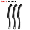 Three black durable hard-bristle crevice cleaning brushes.