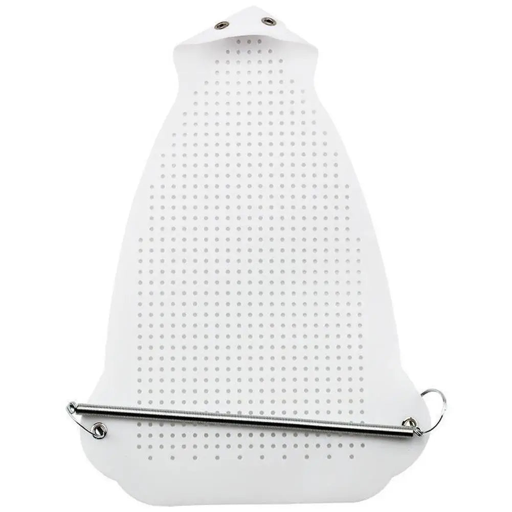 A white universal iron protective cover shield with a perforated surface.
