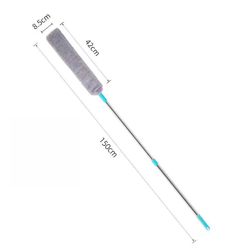 A long-handled microfiber duster brush with a gray head and a silver shaft, shown against a white background.