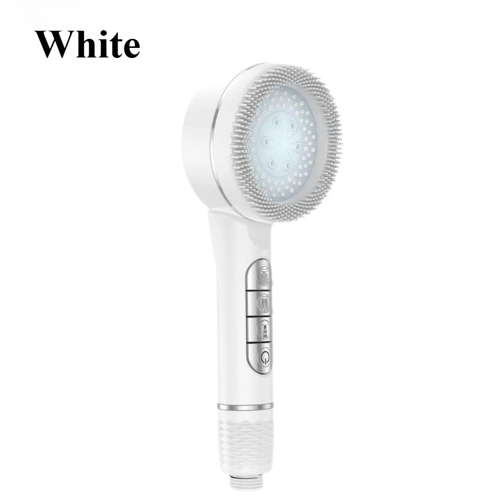 Pomme de douche de massage haute pression blanche à 4 modes avec embout détachable.