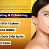 Le visage d'une femme montrant les bénéfices d'un produit de soin pour améliorer le teint et la texture de la peau.