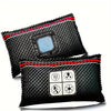 A pair of black reusable silica gel dehumidifier bags with a textured surface and a red trim.