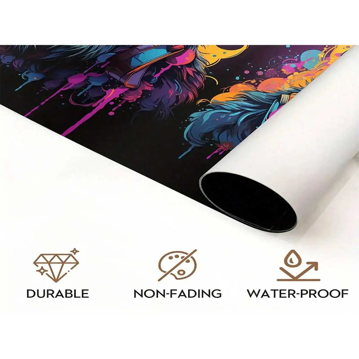 A roll of customizable photo canvas print featuring a vibrant, colorful design on a dark background.
