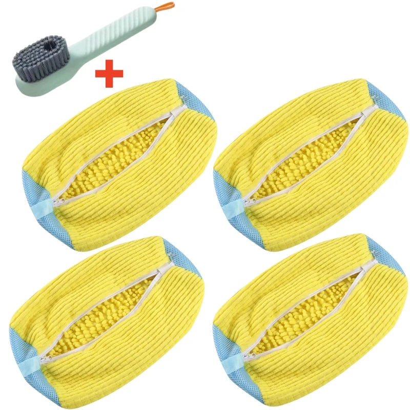 Yellow shoe cleaning set with a brush and storage bag