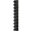 A vertical stack of black wall mounted hat organizers.