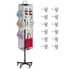 Black mesh grid display hooks with various colored hangers for retail and home organization