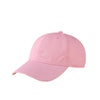 A pink customizable cotton baseball cap shown from the side.