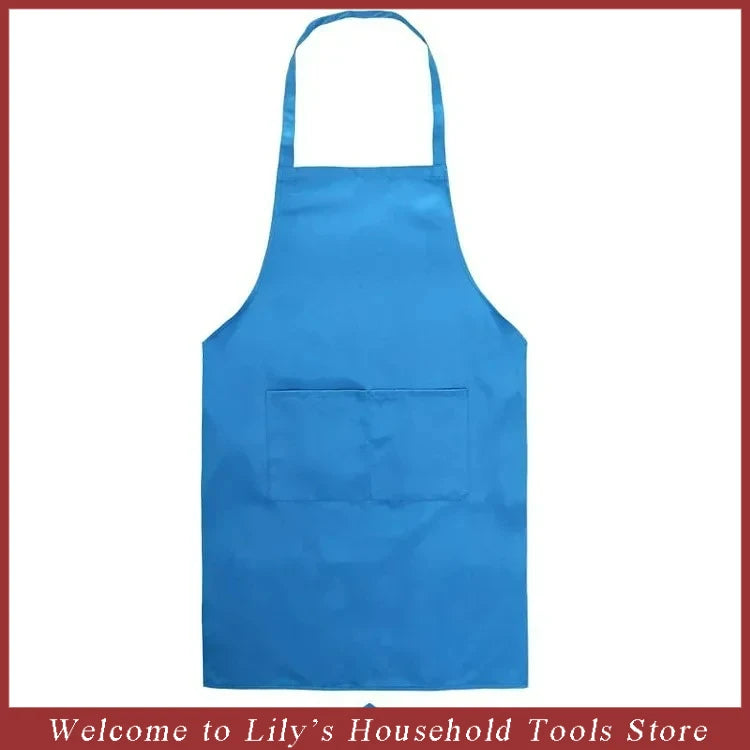 A bright blue adjustable unisex cooking apron with a front pocket.
