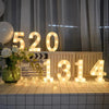 Golden LED numbers 520 and 1314 are displayed on a wooden surface with white tiles.