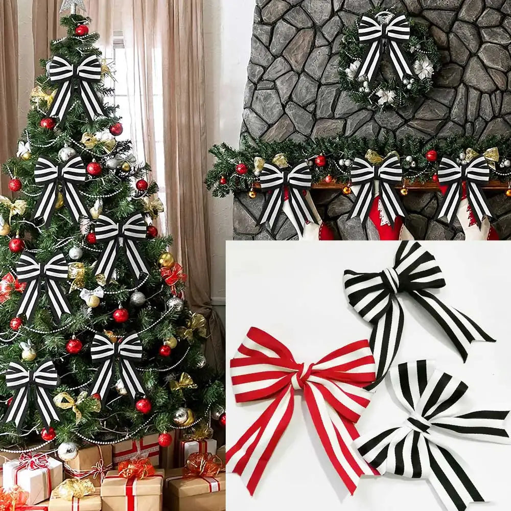 Black and white striped grosgrain ribbon in various sizes and styles for crafting and decorating