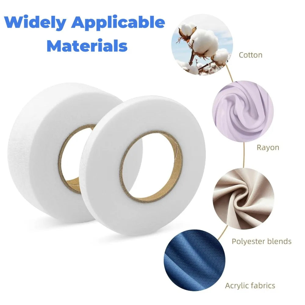 Rolls of widely applicable materials including cotton, rayon, polyester blends, and acrylic fabrics for ironing tape.