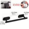 Percha de toallas adhesiva de acero inoxidable negro con toalla extraíble y hardware de montaje.