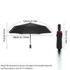 Black fully automatic double-layer outdoor umbrella shown with dimensions.