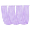 A set of sheer lilac chiffon ceiling draping fabric panels hanging horizontally.