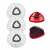 Three replacement mop heads for O-Cedar and Vileda systems, including a white fluffy head and a black bristled head.