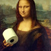 A portrait painting of a woman with long dark hair holding a roll of white paper.