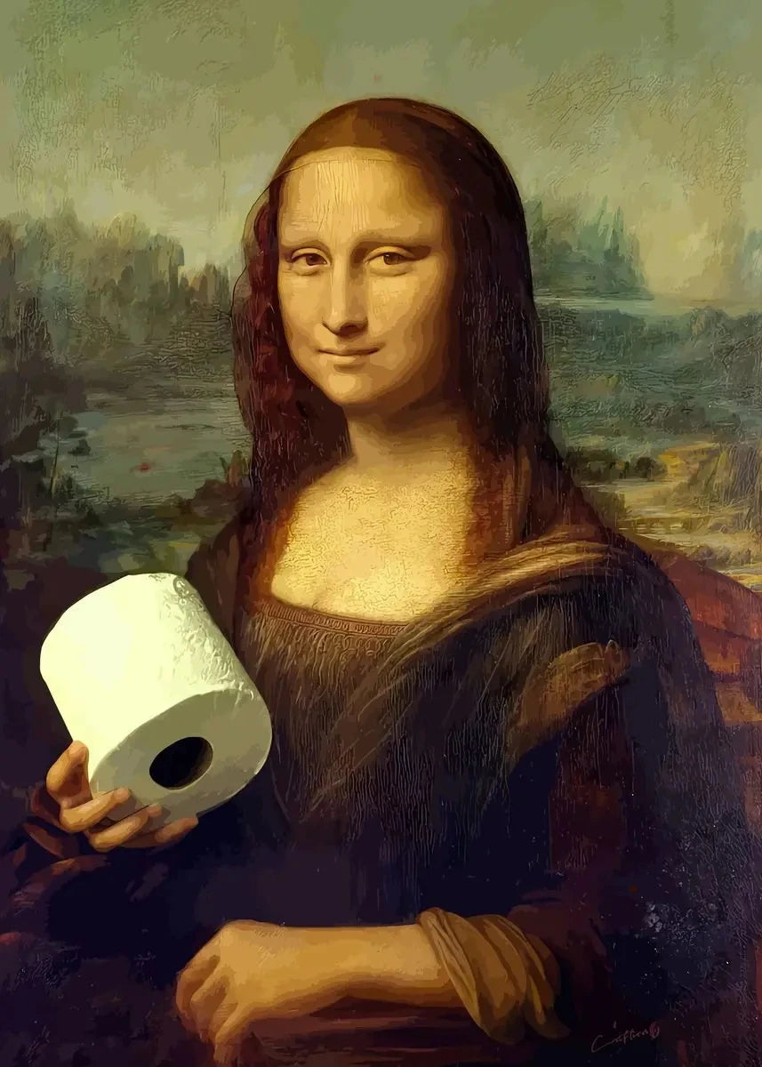A portrait painting of a woman with long dark hair holding a roll of white paper.