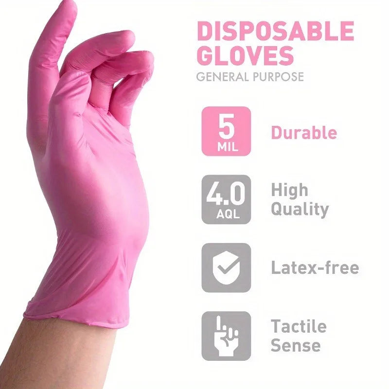 Durable Pink Nitrile Cleaning Gloves