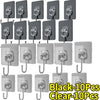 Black and clear self-adhesive rotating wall hooks sold in 10 pieces.