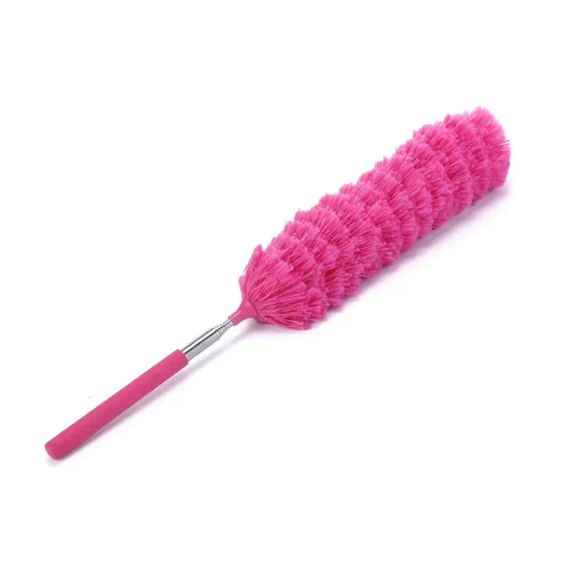 Pink telescopic electrostatic microfiber duster with an extendable stainless steel handle