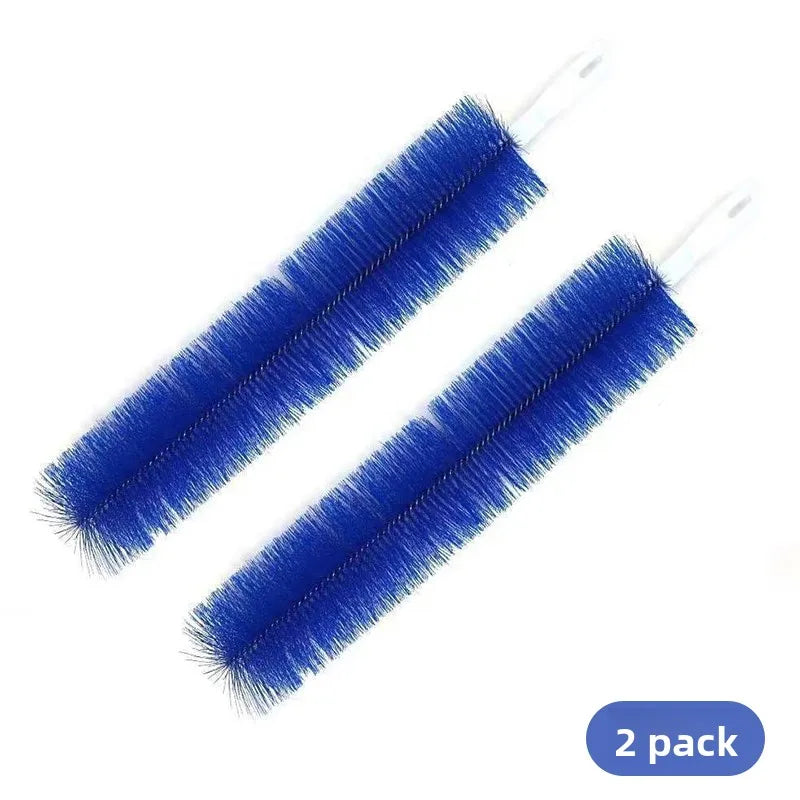 A pair of blue ceiling fan cleaning brushes with white handles.