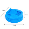 A blue reusable plastic beverage can seal with a lid and base.