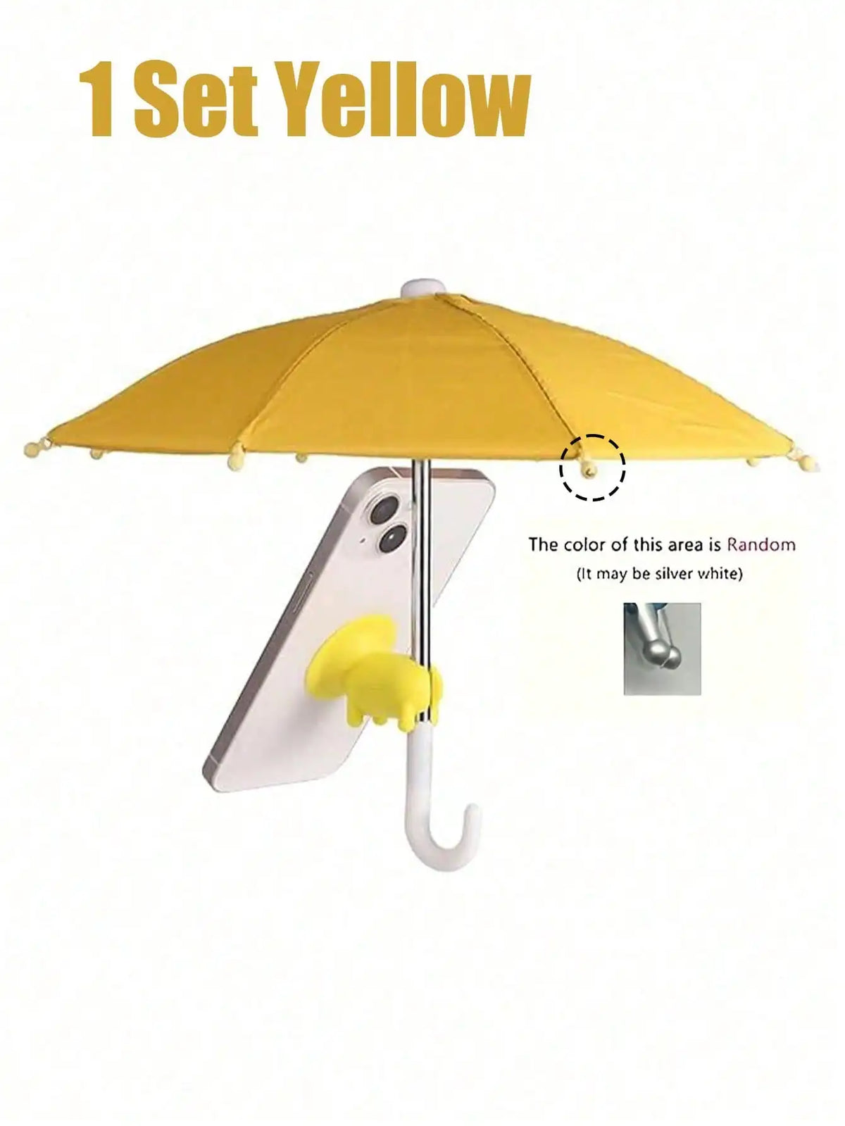 A yellow universal phone sunshade with suction cups is shown above a smartphone.