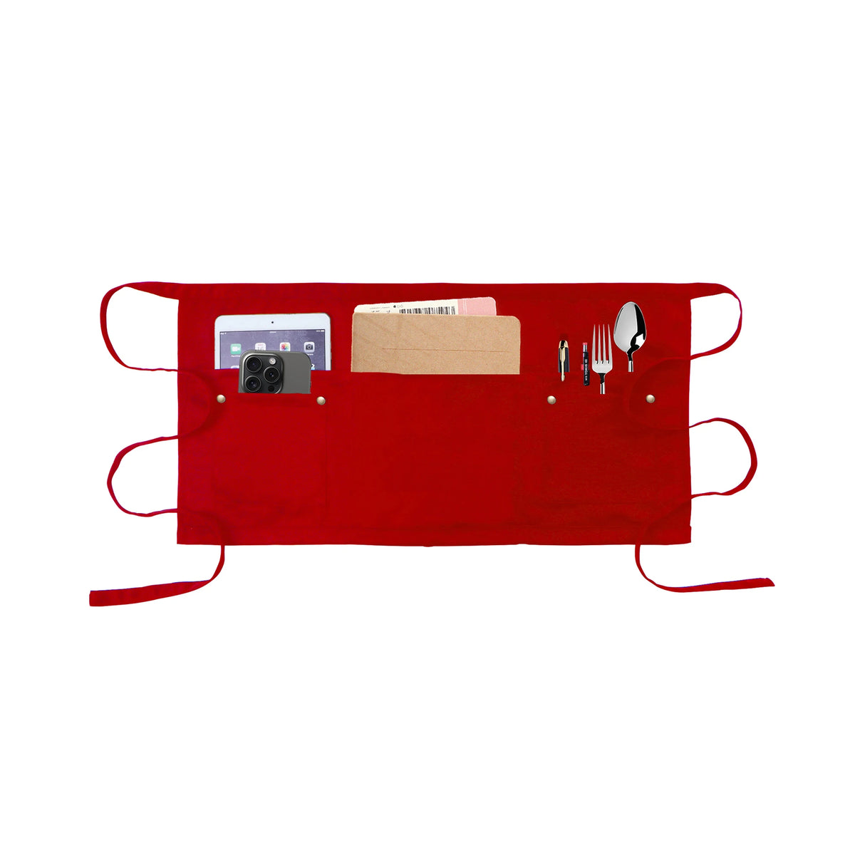 Rotes Unisex-Server-Schürze mit Nützlichen Taschen für Kreditkarte, Papier und Besteck.