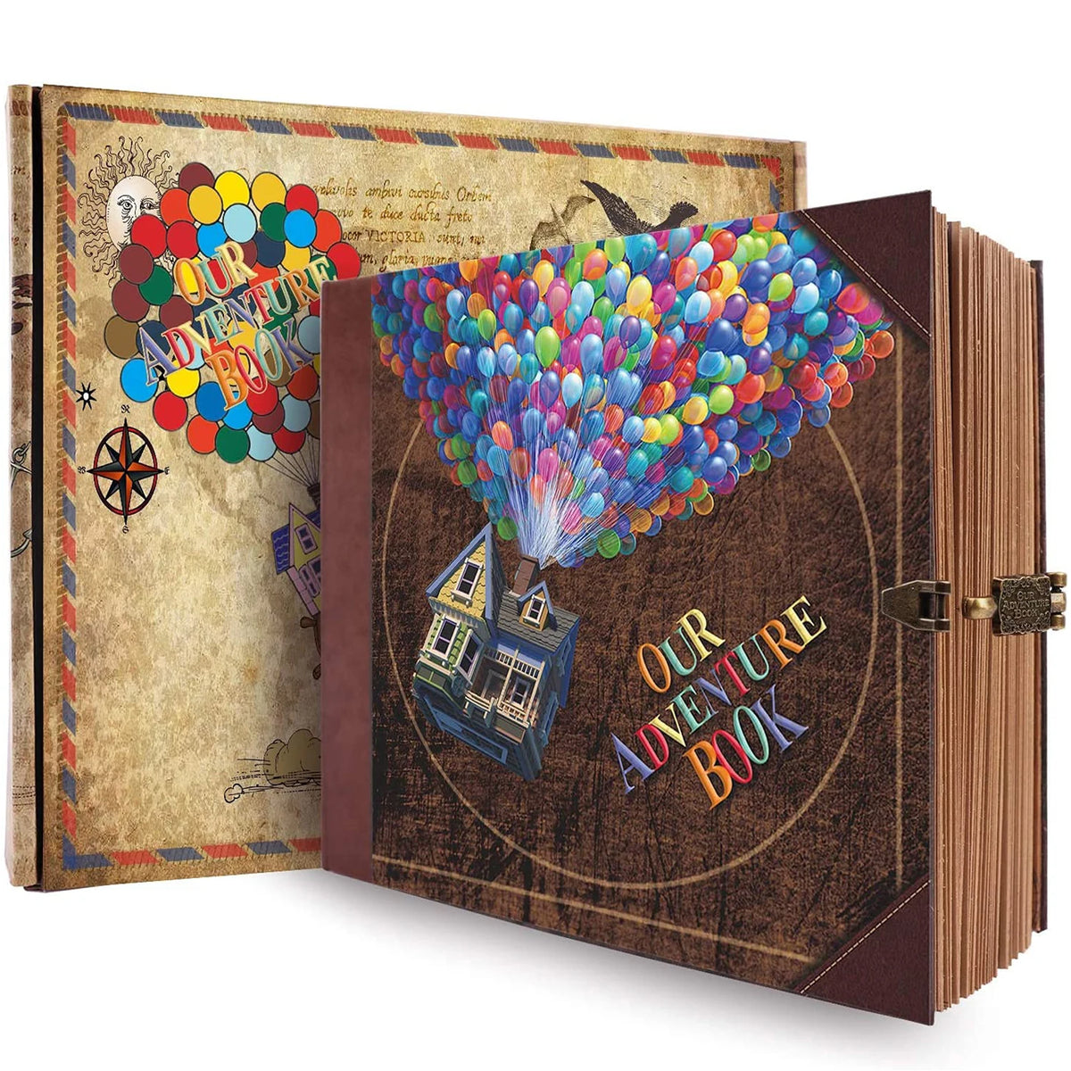 Handgemaltes Scrapbook-Fotoalbum mit floralen Papierblumen und Hausdarstellung