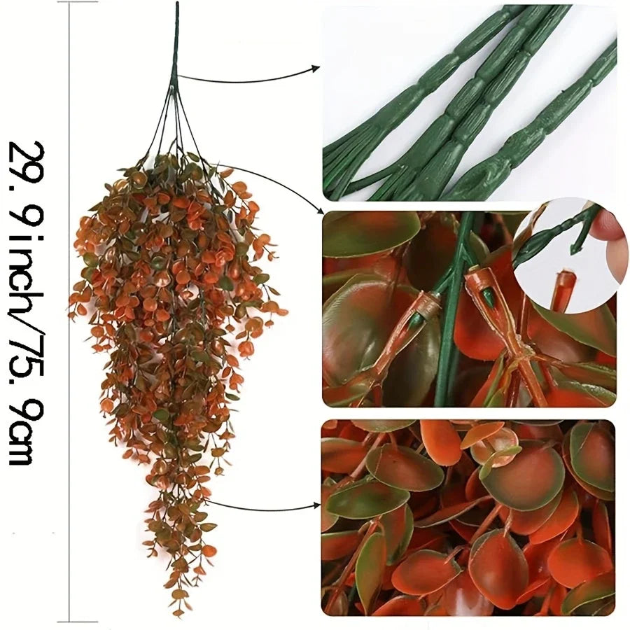A long, cascading garland of artificial reddish-brown leaves and small flowers.