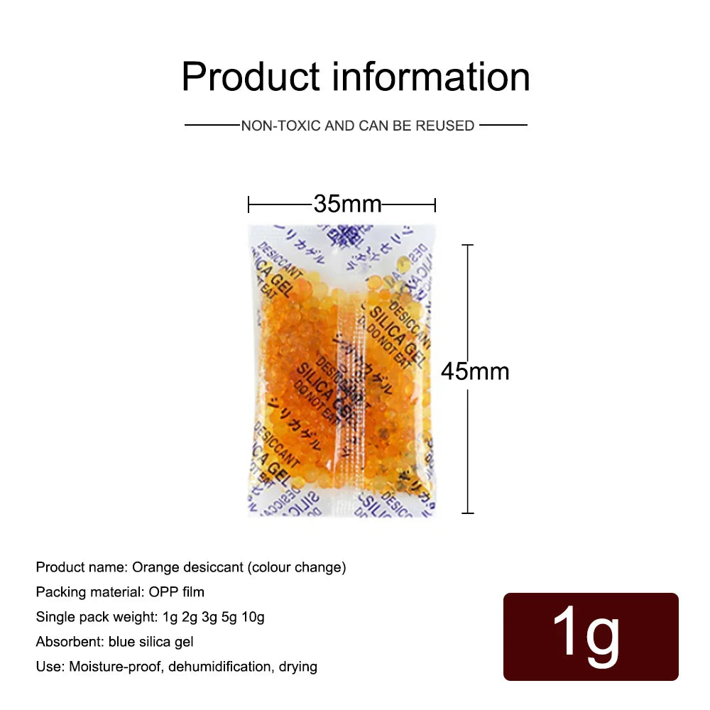 Orange desiccant silica gel bags packaged in OPP film for moisture control