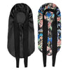 Black satin sleep bonnet with a floral print lining for curly hair