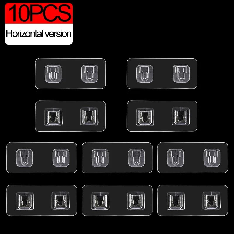 Ten pieces of horizontal version heavy duty double-sided adhesive wall hooks shown in various configurations.